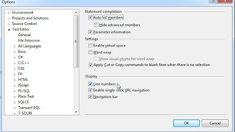 Visual Studio - Setting line numbers for the code