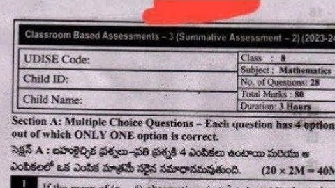 8th Class Mathematics SA-2 (CBA-3) Real Question Paper 2023-24 💯👆 || Summative Assessment 2