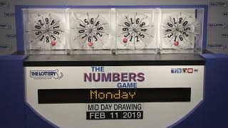 Midday Numbers Game Drawing: Monday, February 11, 2019