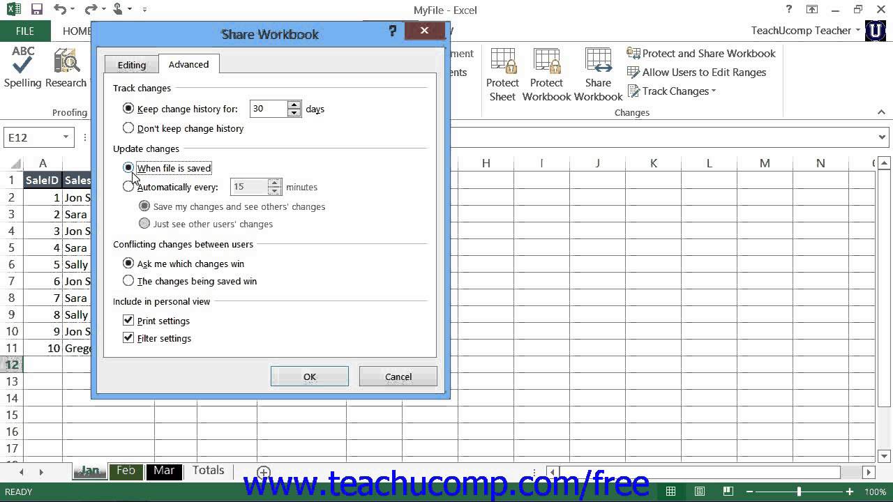 Excel 2016 Shared Workbook