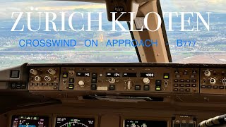 SWISS B777 crosswind on approach to runway 14, 2024 4K