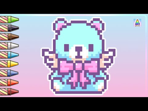 Pixel Art | Как нарисовать МЕДВЕЖОНКА по клеточкам | Рисунки по клеточкам | Coloring Kids