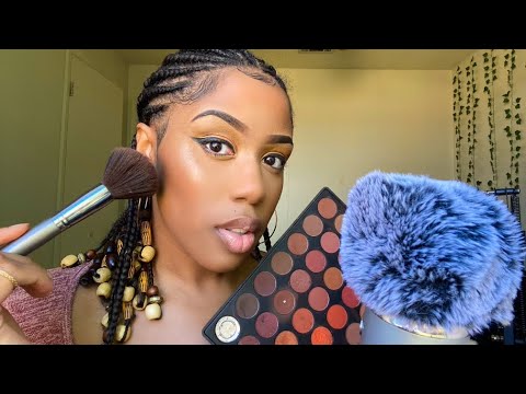 ASMR | Doing My Makeup + Gum Chewing (Close Up Whisper Ramble)