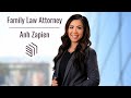 Meet Envision Family Law Attorney Anh Zapien. With over a decade of Family Law experience, Anh's clients find her to be confident and knowledgeable in the courtroom and they appreciate her honesty and communication skills from the beginning of their case to the conclusion. Anh works out of our Riverside office and serves all of Riverside and San Bernardino Counties.