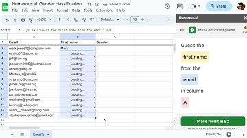 Using ChatGPT in Google Sheets to guess names/genders from email addresses