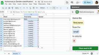 Using ChatGPT in Google Sheets to guess names/genders from email addresses