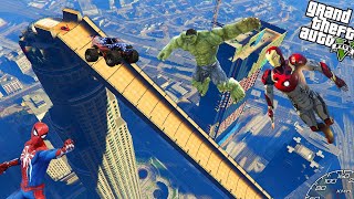 GTA 5 superheros | Superhero Cars challenge on ramps Ironman Spiderman and other Superhero in GTA 5
