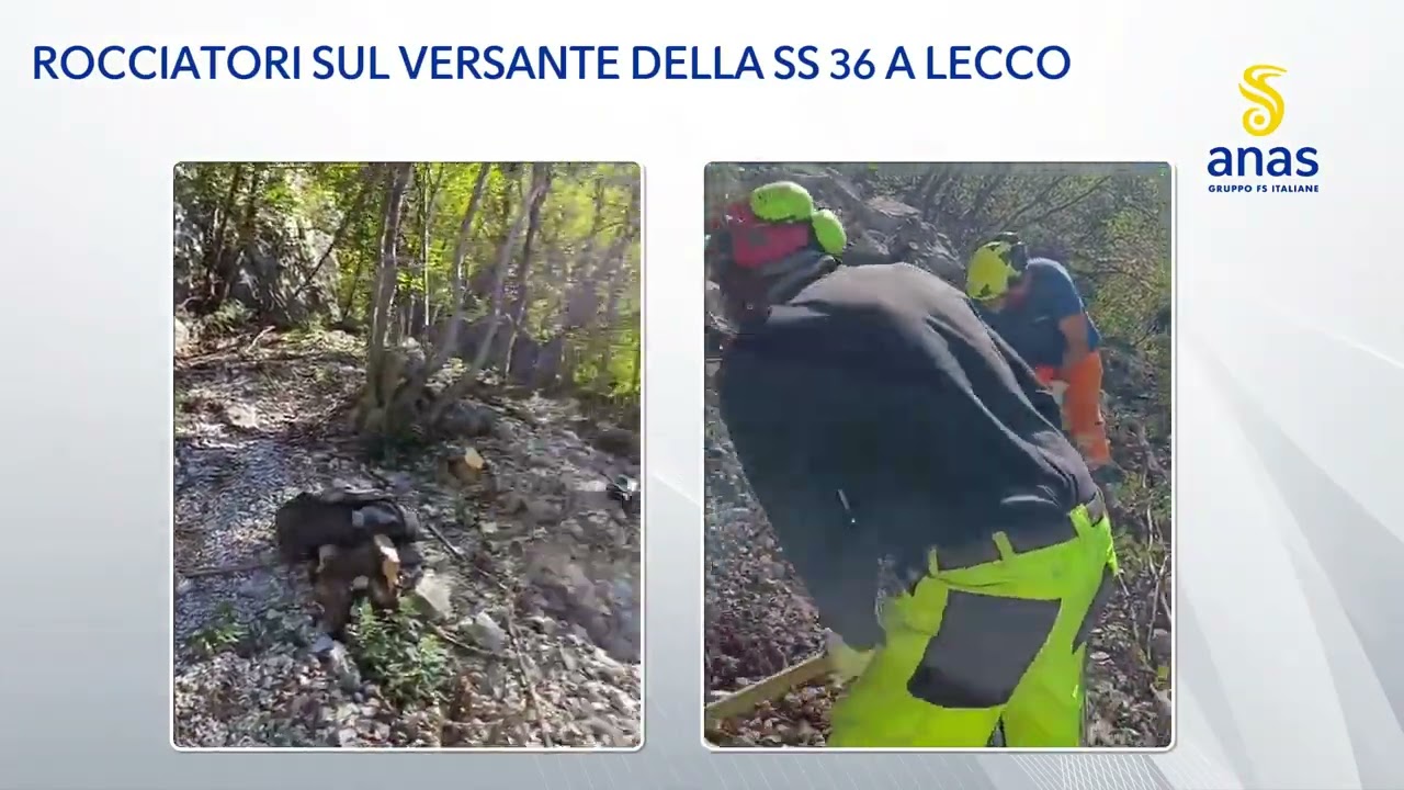 Anas - Rocciatori al lavoro sopra la SS36