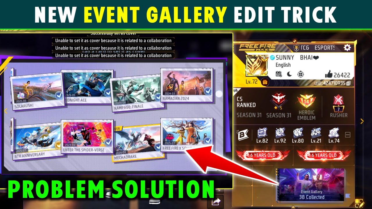 Event Gallery - Unable to set it as cover because it is related to a collaboration|Free Fire Profile