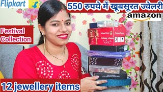 Huge Jewellery Haul Under 550 rs/Earrings/Jhumka/Necklace Set try on/Flipkart/Amazon Jewellery haul