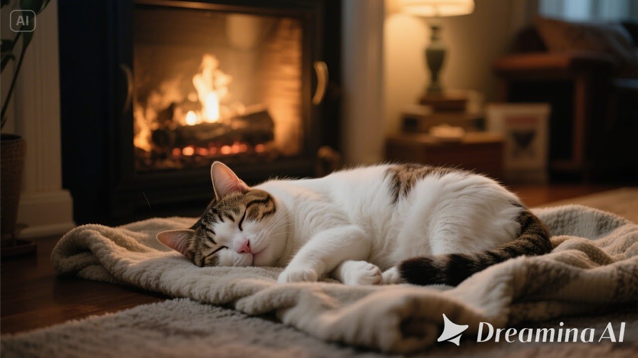 Purring Cats and Fireplace Ambience – Calming Sounds for Restful Sleep