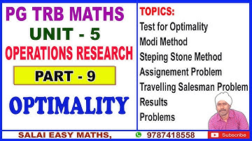 PG TRB MATHS | UNIT 5 | OPERATION RESEARCH | PART 9 | OPTIMALITY|ASSIGNMENT, TRAVELLING SALESMAN PBM