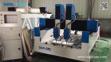 SIGN CNC double heads stone cnc router, two spindles granite carving machine.