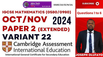 IGCSE Mathematics (0580/0980) Paper 2 Extended October November 2024 Variant 22