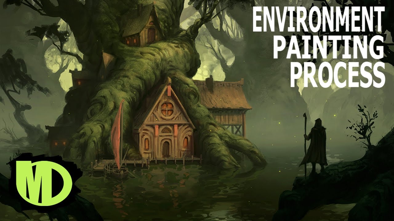 Fishing village environment painting process - YouTube