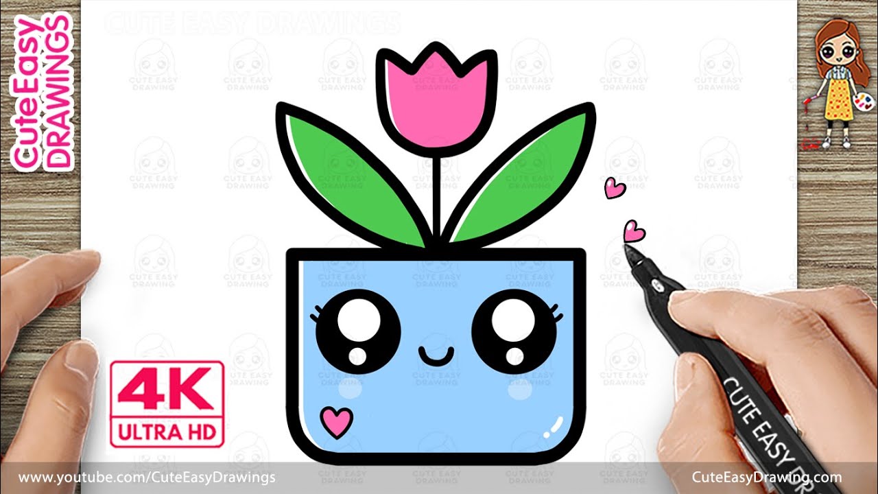 How to Draw a Cute Tulip Flower Pot | Easy Kawaii Drawing Step by Step for Kids!
