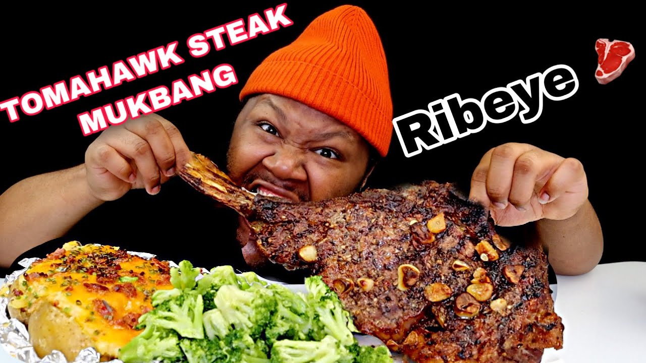 THE JUICIEST TOMAHAWK STEAK +LOADED POTATO| MUKBANG |FLAVAS BY DAMEDASH