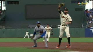 LAD@SF: Belt snags liner, steps on first for DP