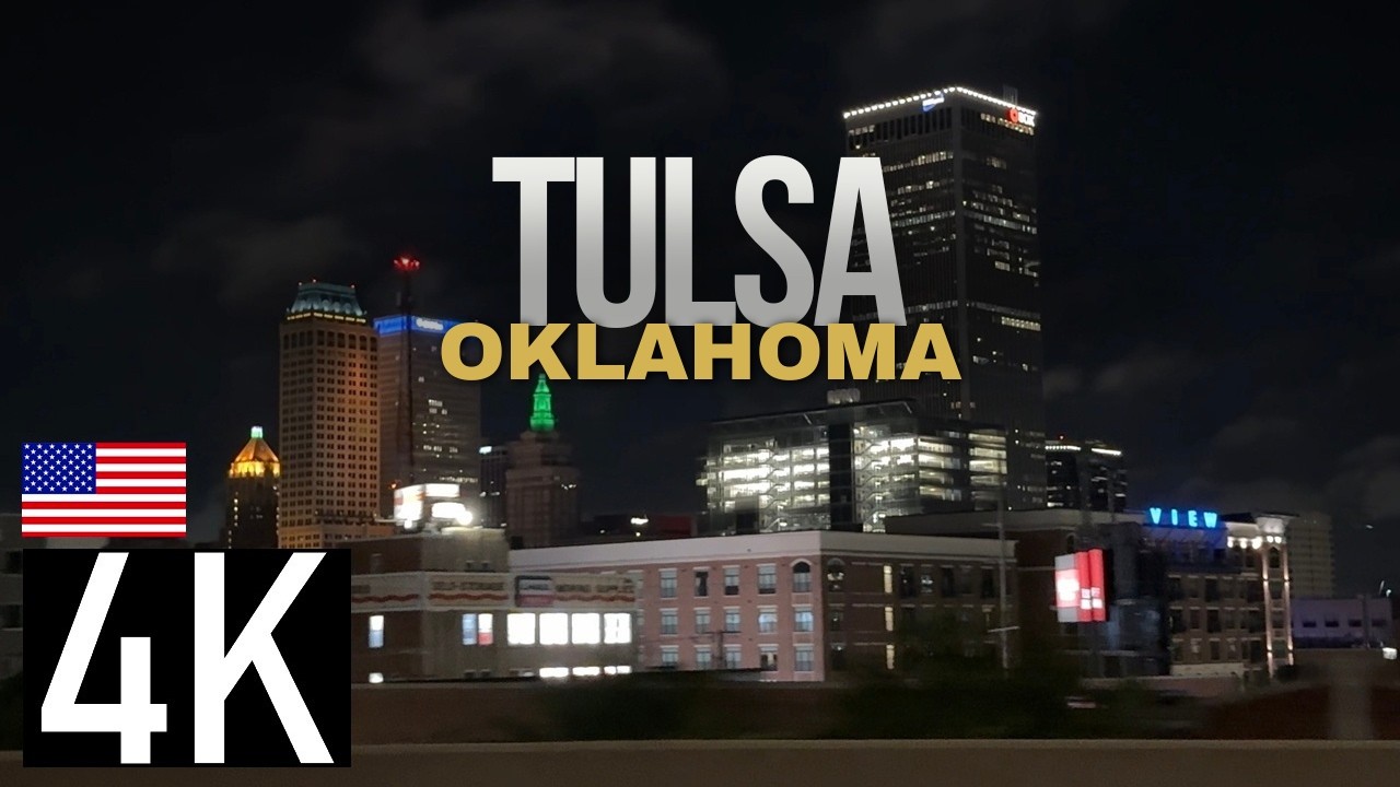 Road Tour – Driving Through Tulsa, Oklahoma, USA at Night – View of the Tulsa Skyline
