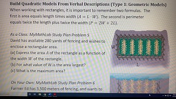 Building Quadratic Models From Verbal Descriptions (Geometric Models) (Part 1)