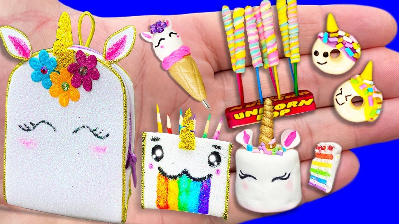 DIY How to Make Polymer Clay Miniature School Supplies, Unicorn Mini ...