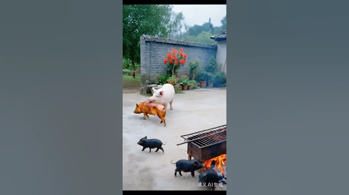 Boo absurd video, ai short video, rural area, pig and pig family love