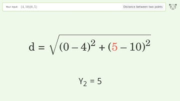 Find the distance between two points p1 (4,10) and p2 (0,5): Step-by-Step Video Solution