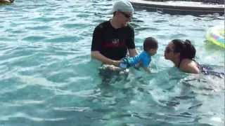 Mason's first time in a pool.