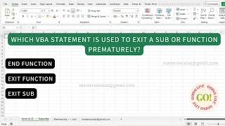 Which vba statement is used to exit a sub or function prematurely | VBA for beginners