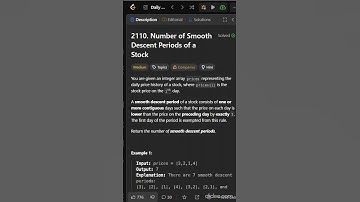 2110. Number of Smooth Descent Periods of a Stock | Editorial | Leetcode #coding #trending