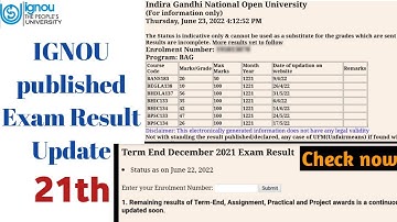 IGNOU published Result New Update 21th || IGNOU declared December 2021 term and exam result