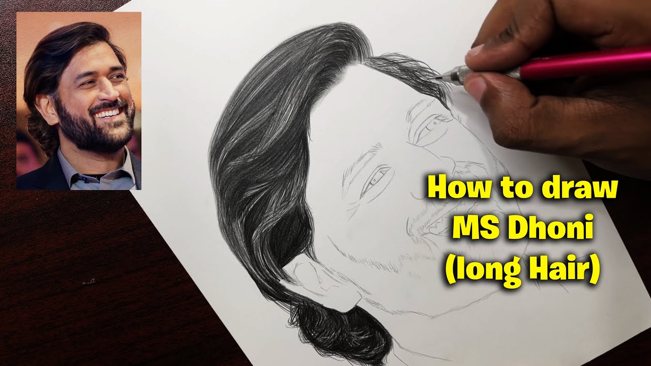 How to draw MS Dhoni Step by Step - Part 2 // How to draw Long Hair tutorial for beginners