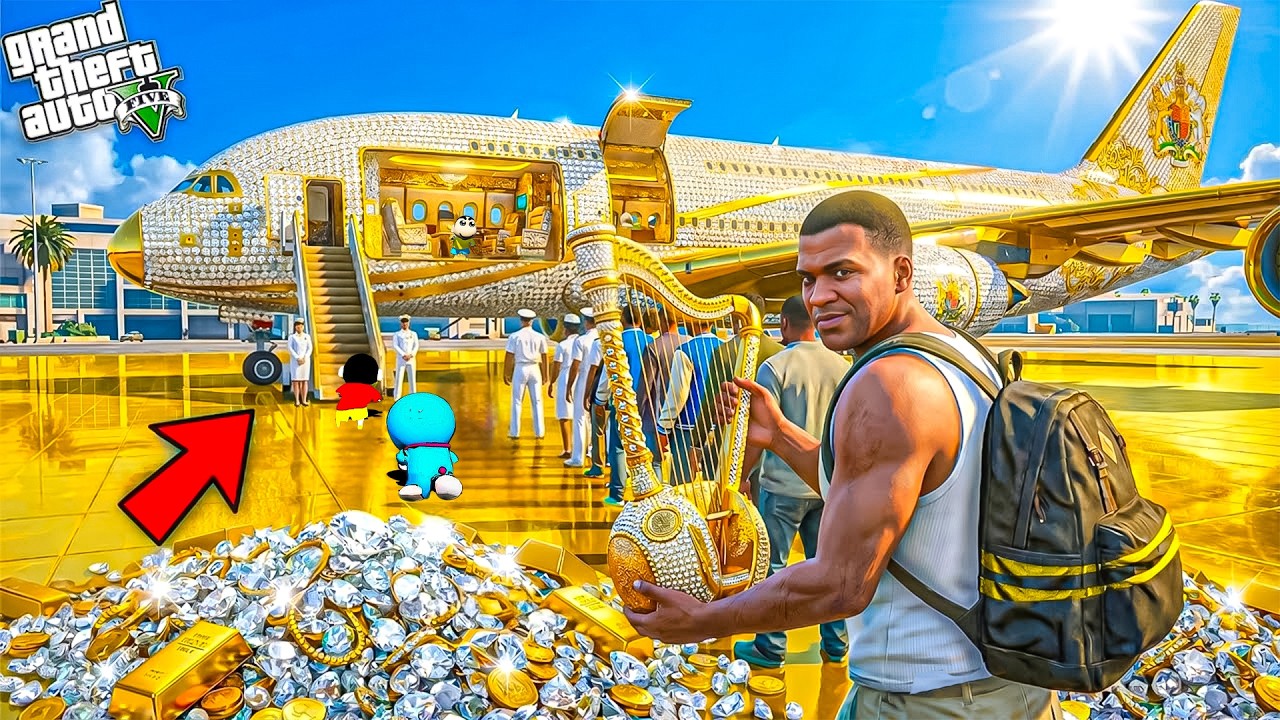 Franklin And Shinchan’s Diamond & Golden Plane Trip! in GTA 5 in Telugu | SHINCHAN and CHOP