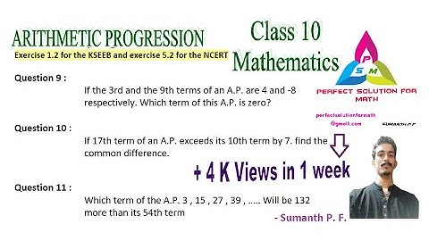 Arithmetic Progression Class 10 ex 5.2 question 9,10,11 (part 9) | AP KSEEB ex1.2 question 9,10,11
