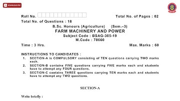 BSC 3RD SEM HONS AG FARM MACHINERY AND POWER JAN 2021 | PTU