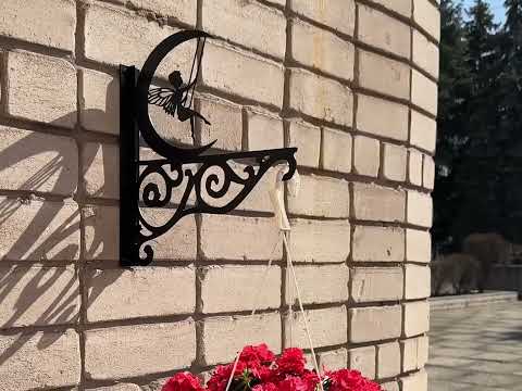 Кронштейн Фея на гойдалці, кріплення для кашпо з квітами, настінний тримач горщиків, метал, чорний, видео 1