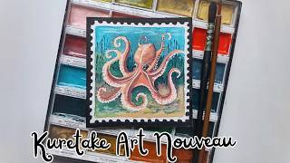 Painting with Kuretake Art Nouveau Set | Soft Vintage Watercolor Style - Octopus screenshot 5