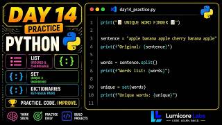 Python Practice: List, Set & Dictionary Challenges (Lumicore Labs - Day 14)