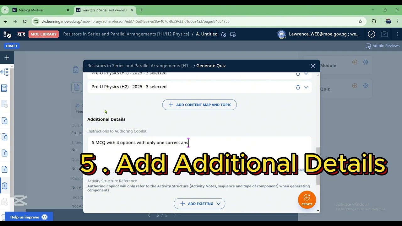 A Step-by-Step Guide to Refresh SLS Modules with Authoring Co-Pilot to generate Quiz, with TagUI v2