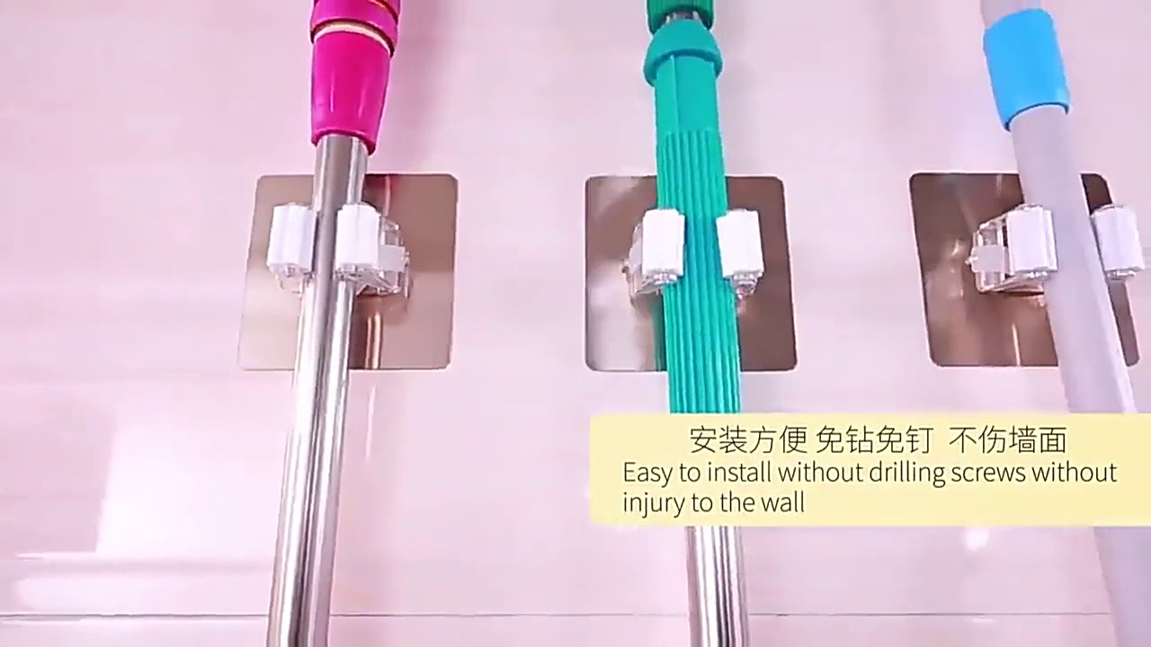 4pcs Adhesive Multi Purpose Hooks Wall Mounted Mop Organizer Holder RackBrush Broom Hanger Hook Kitc