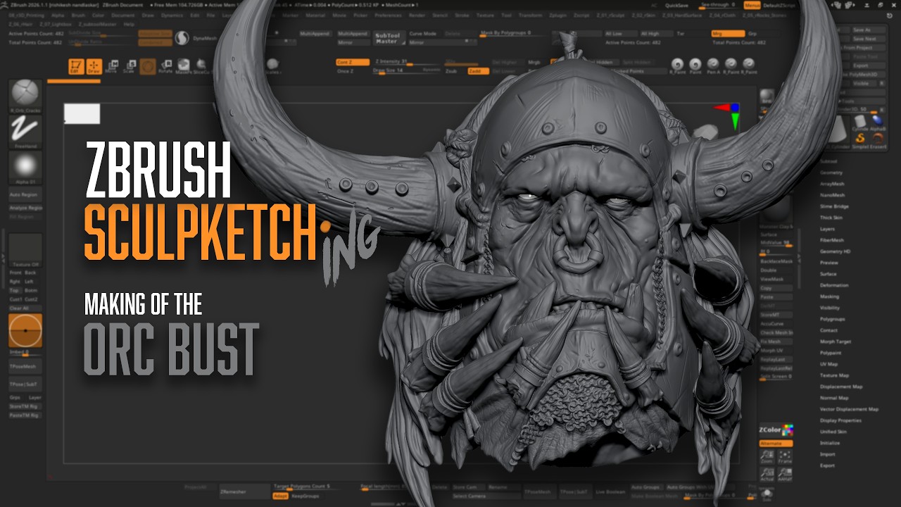 Zbrush Sculpting of Orc Warrior Bust - YouTube