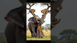Tigers Chase Elephant in Wild Showdown | AI  #Shorts