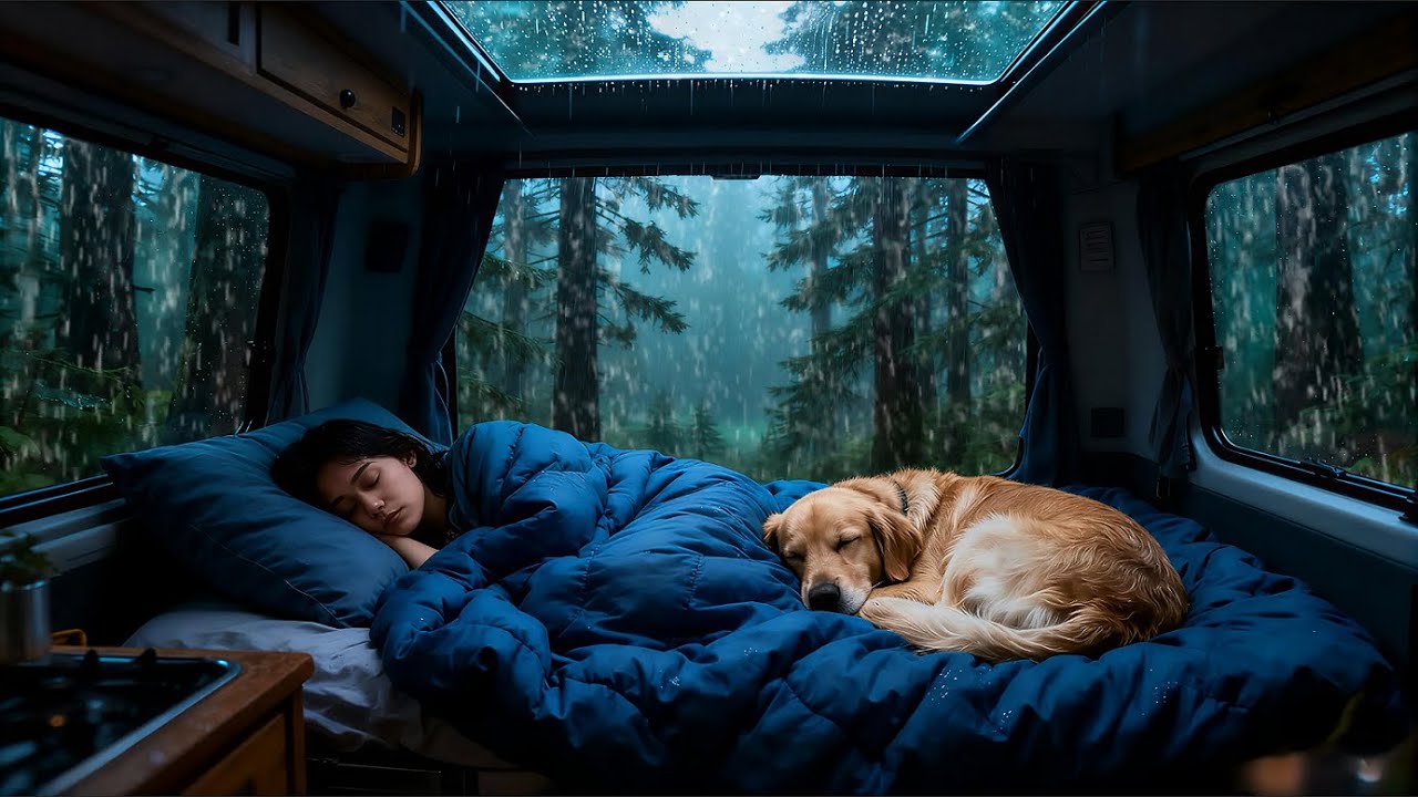 Heavy Rain and Thunder Sounds in Van 🚐 | Deep Sleep & Relaxation ASMR ⛈️