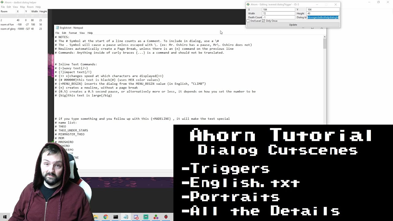 (Ahorn Tutorials) Dialog Cutscenes: Triggers, English.txt, Portraits, Everything!!