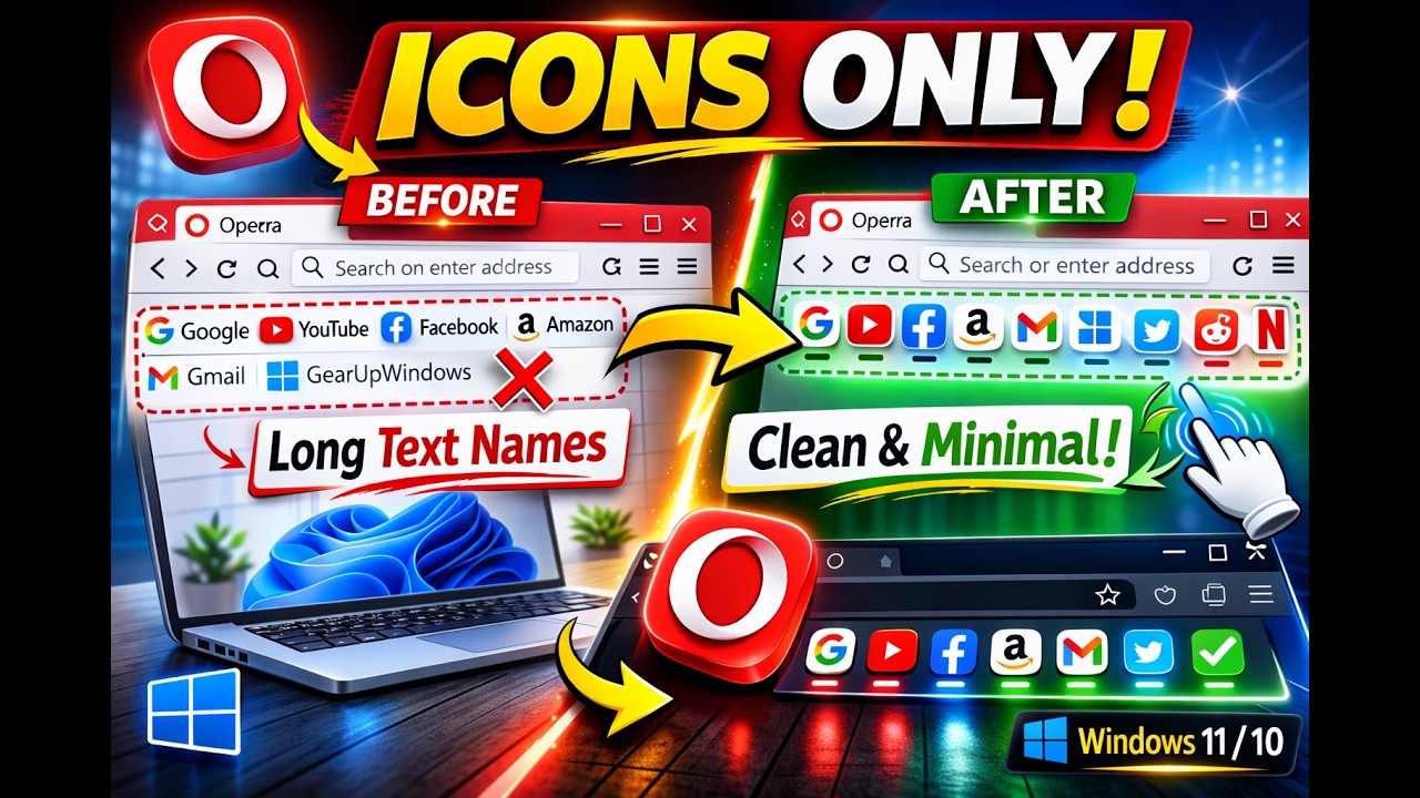 Как отображать только значки закладок в Opera (скрыть текст на панели закладок) | GearUpWindows