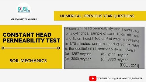 NUMERICAL ON CONSTANT HEAD PERMEABILITY TEST | PREVIOUS YEAR QUESTION (PYQs) | SOIL MECHANICS.