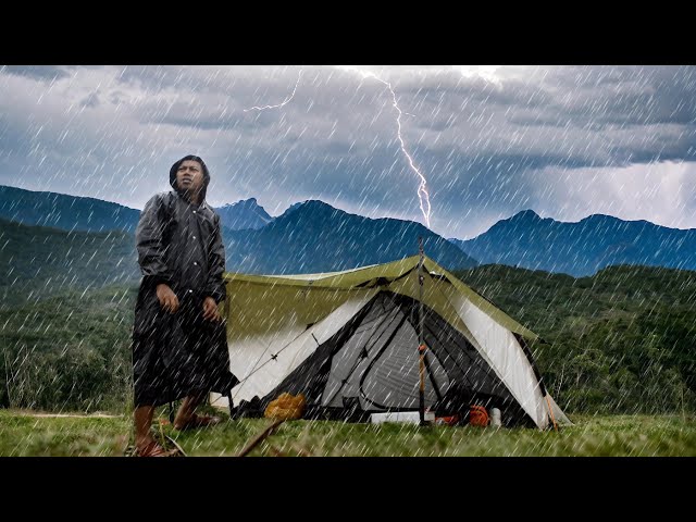 ⛈️ CRAZY RAIN!!! Solo camping in heavy rain, laze around in tent (SOOTHING SOUND OF RAIN) class=