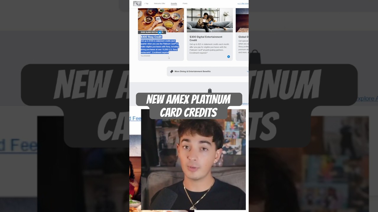 Amex Platinum Gets HUGE Buff! $400 Resy Credit & YouTube Premium for FREE