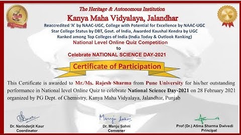 National Science Day Quiz l CERTIFICATE QUIZ l GENERAL SCIENCE l QUIZ l CERTIFICATE l @ScienceTech