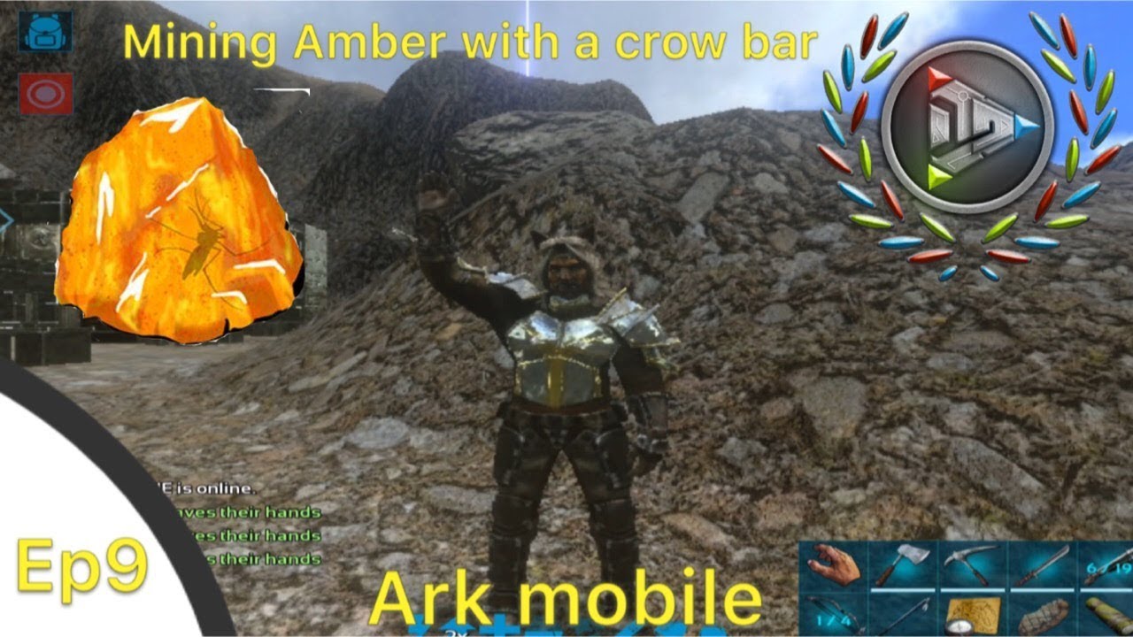 Mining Amber from metal rocks with a crow bar ark mobile private